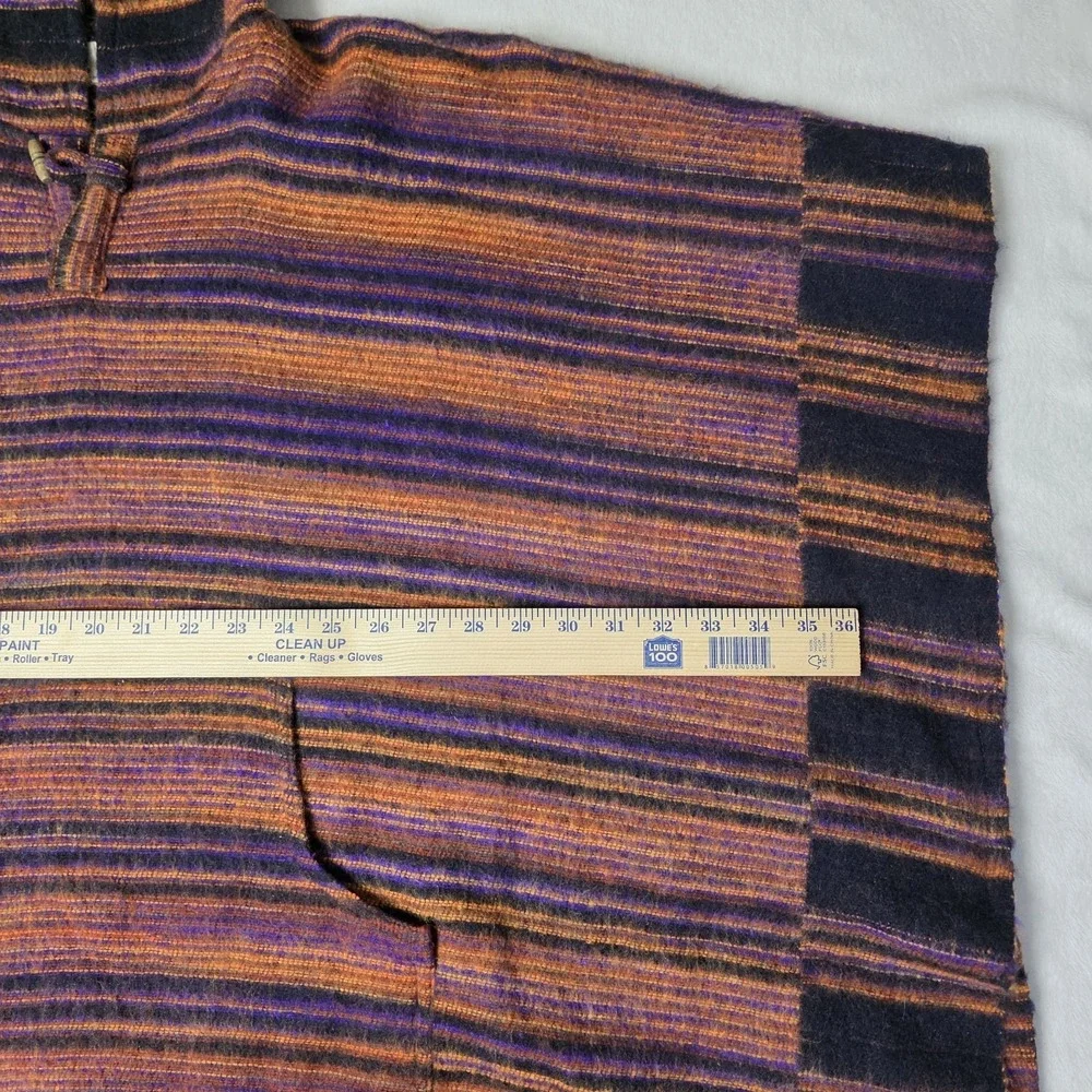 Ark Imports Soft‎ Striped Hooded Poncho Cape Warm Kangaroo Pouch Made In Nepal